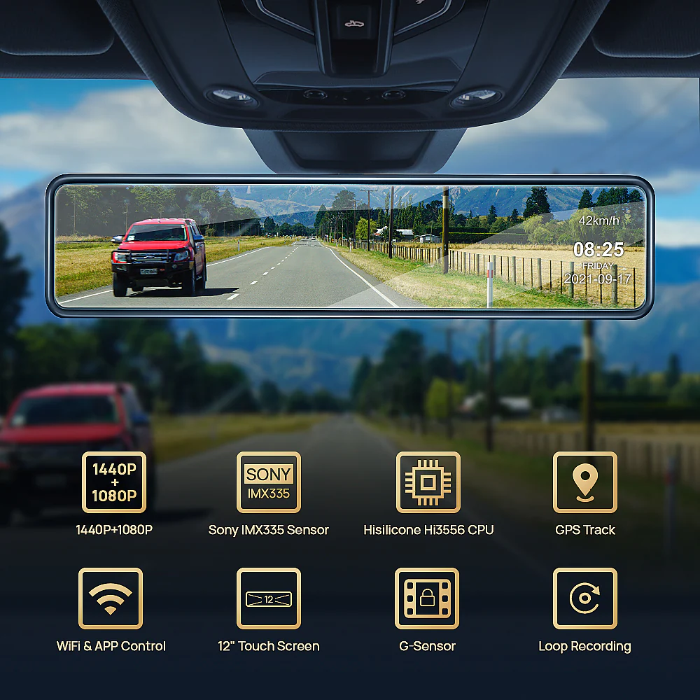 Fitcamx 12" LCD WiFi Mirror Dash Cam - Image 2