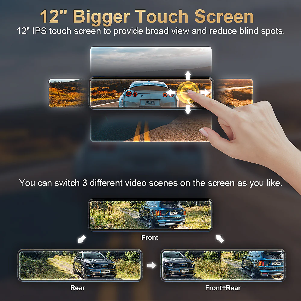 Fitcamx 12" LCD WiFi Mirror Dash Cam - Image 3