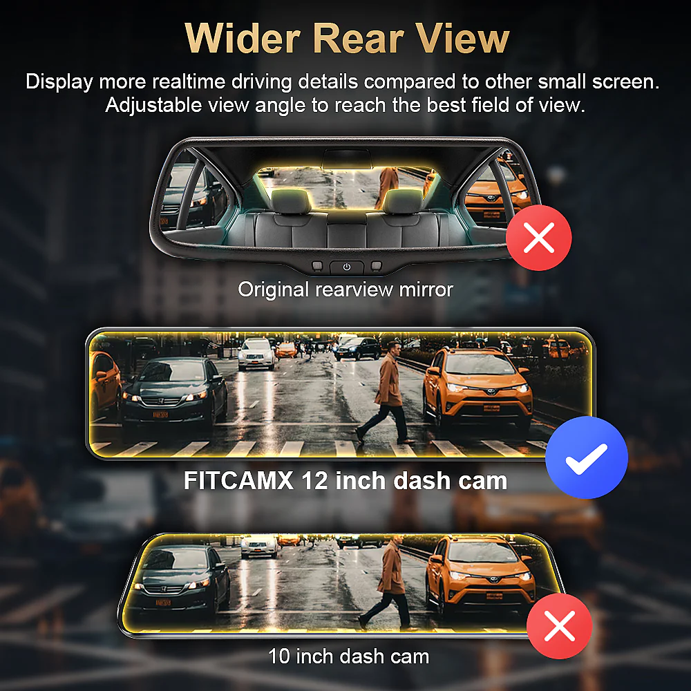 Fitcamx 12" LCD WiFi Mirror Dash Cam - Image 5