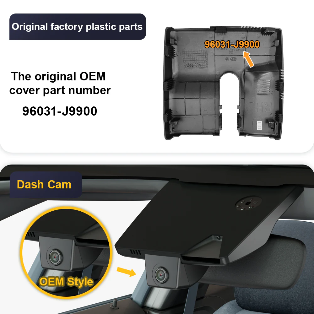 FITCAMX Dash Cam for Hyundai Kona, N, Electric, 2019-2020 (Right Hand Drive vehicle) (Rear Mirror Cover part number 96031-J9900) - Image 2