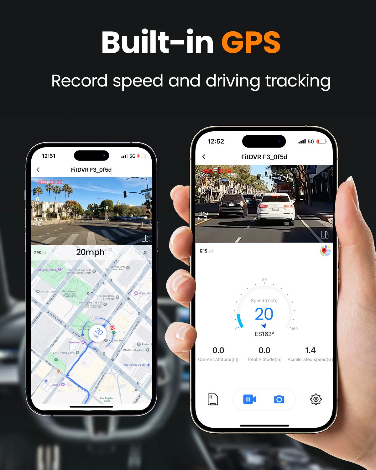 FitDVR 4K 3 Channel Dash Cam, 2160P+1080P+1080P Front and Rear Inside Car Camera with 64GB Card, WiFi Built-in GPS, 3“ IPS Screen, IR Night Vision (F3) - Image 4